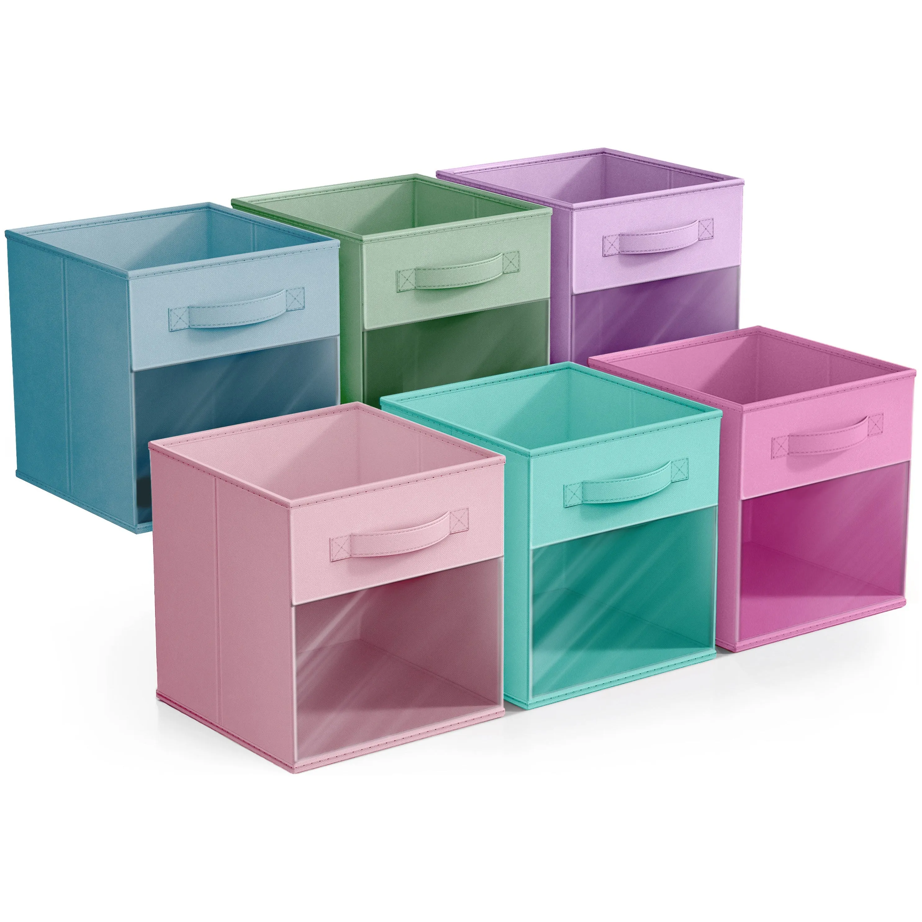 11" Cube Storage Bins with Window (6 Pack, Pastel Set)