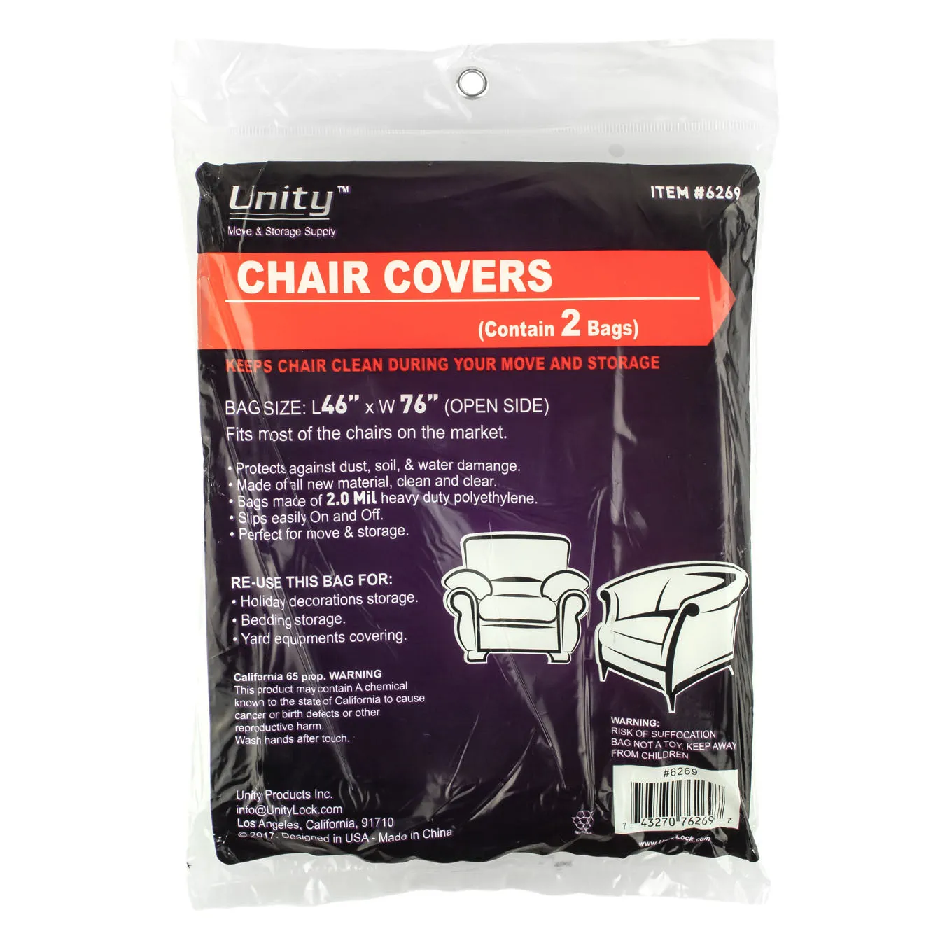 2 Durable Plastic Chair Covers Dust Water 2 Mil Heavy Duty Moving Storage Bags