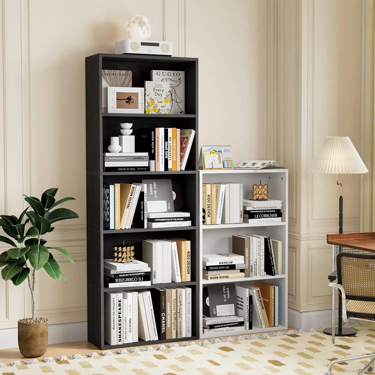 21.9" Width 5 Tiers Modern High Gloss Floor Bookshelf