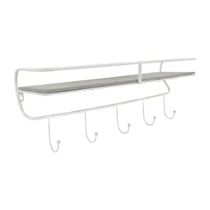 24" Five-Hook Wall Shelf - White/Gray