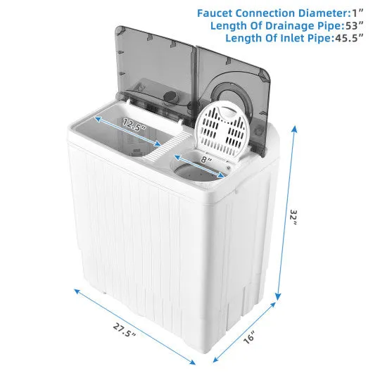 26 LBS Twin Tub Portable Washing Machine with Built-In Drain Pump-Gray