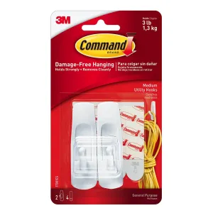 3M Command White Medium Size Hooks 1 Kg 2 Hooks/4 Strips