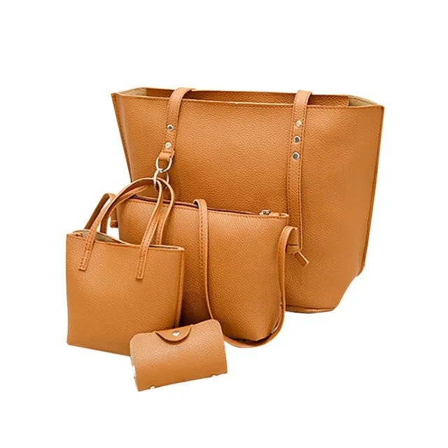 4 Sets Handbags for Women Durable Fashion Women Leather Four-Piece Shoulder Crossbody Bag Clutch Wallet Retro Bag sac main femme