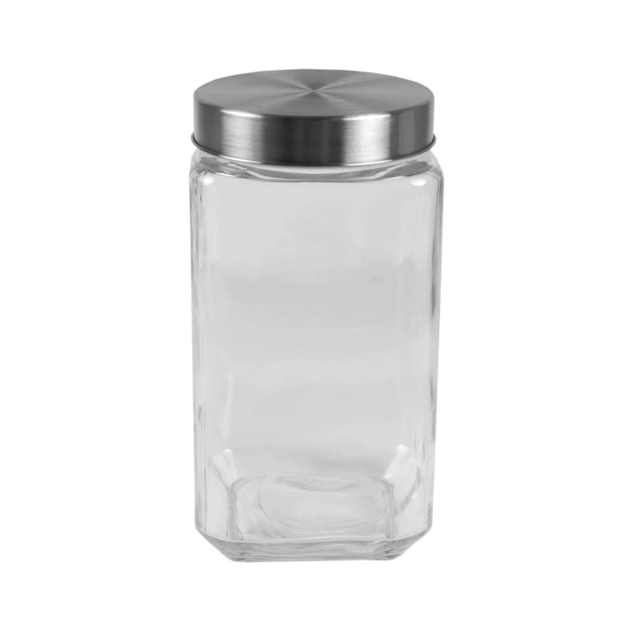 67 oz. Square Glass Canister with Brushed Stainless Steel Screw-on Lid Clear