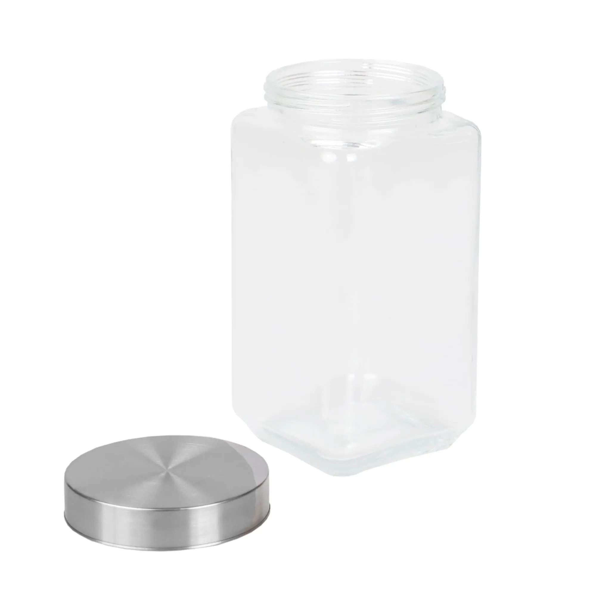 67 oz. Square Glass Canister with Brushed Stainless Steel Screw-on Lid Clear