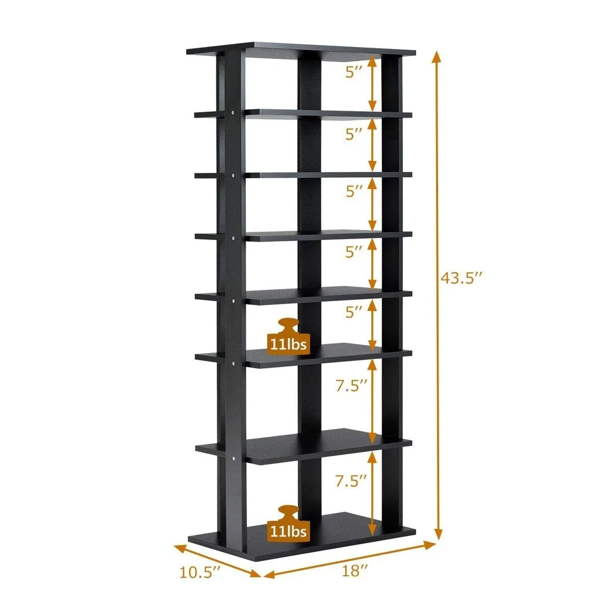 7-Tier Dual 14 Pair Shoe Rack Free Standing Concise Shelves Storage