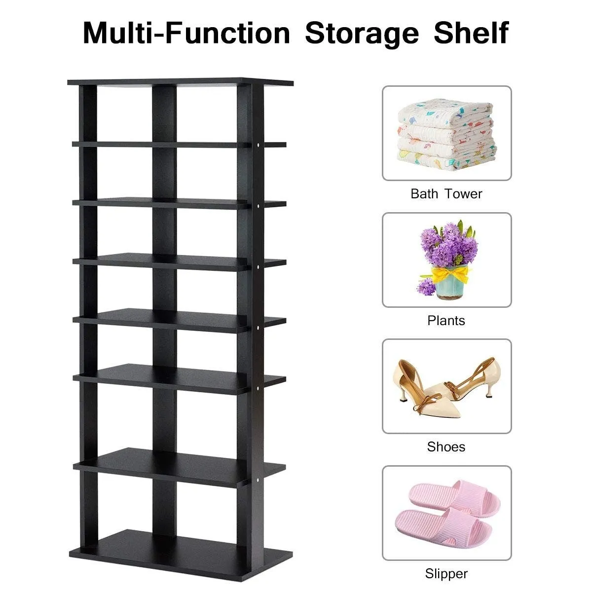 7-Tier Dual 14 Pair Shoe Rack Free Standing Concise Shelves Storage