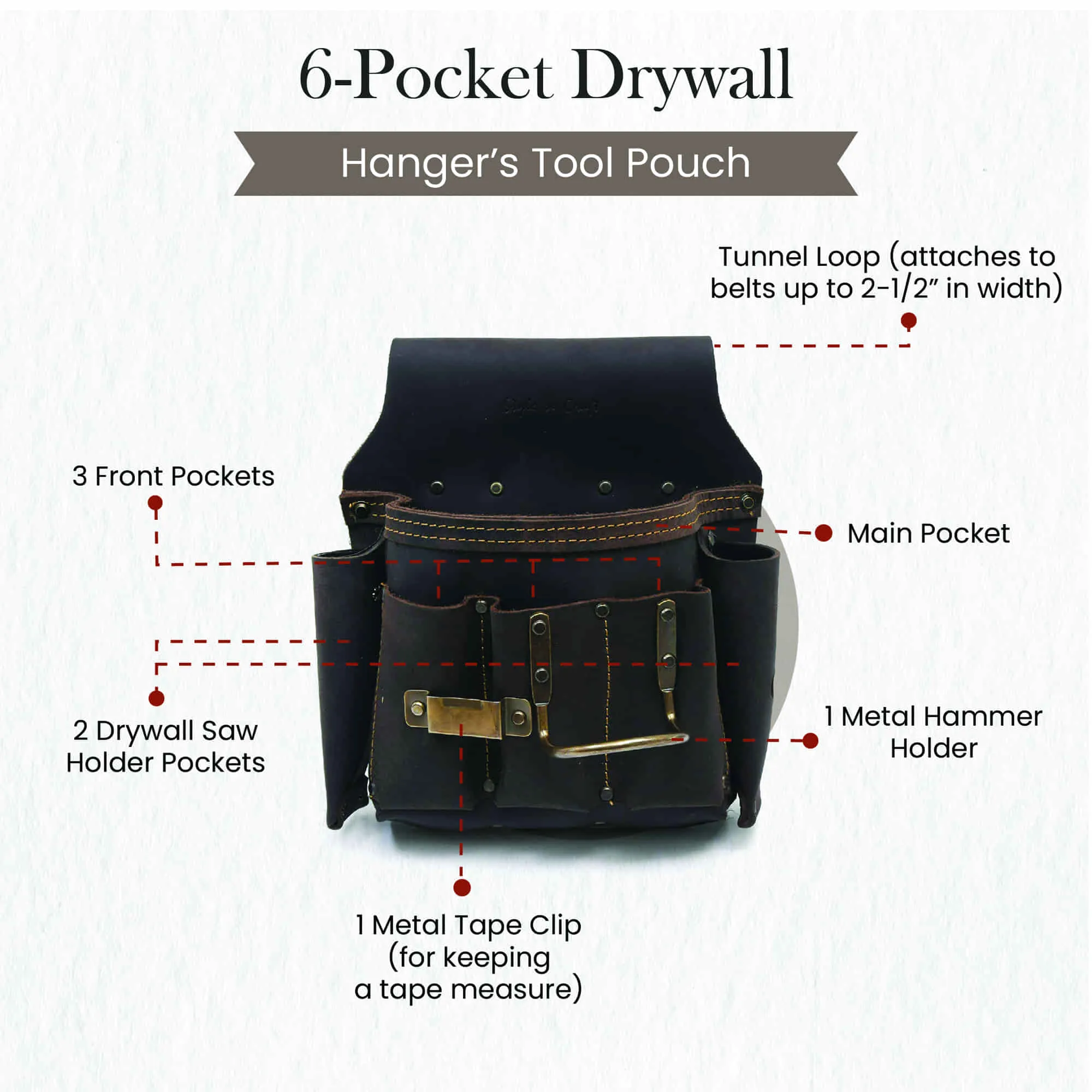 70685 - 6 Pocket Drywall Hanger's Tool Pouch in Full Grain Oiled Leather | Style n Craft