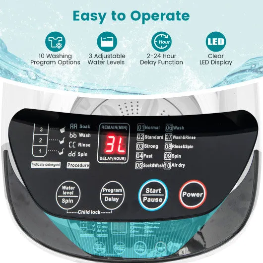 7.7 lbs Full-Automatic Washing Machine with 10 Washing Programs-White