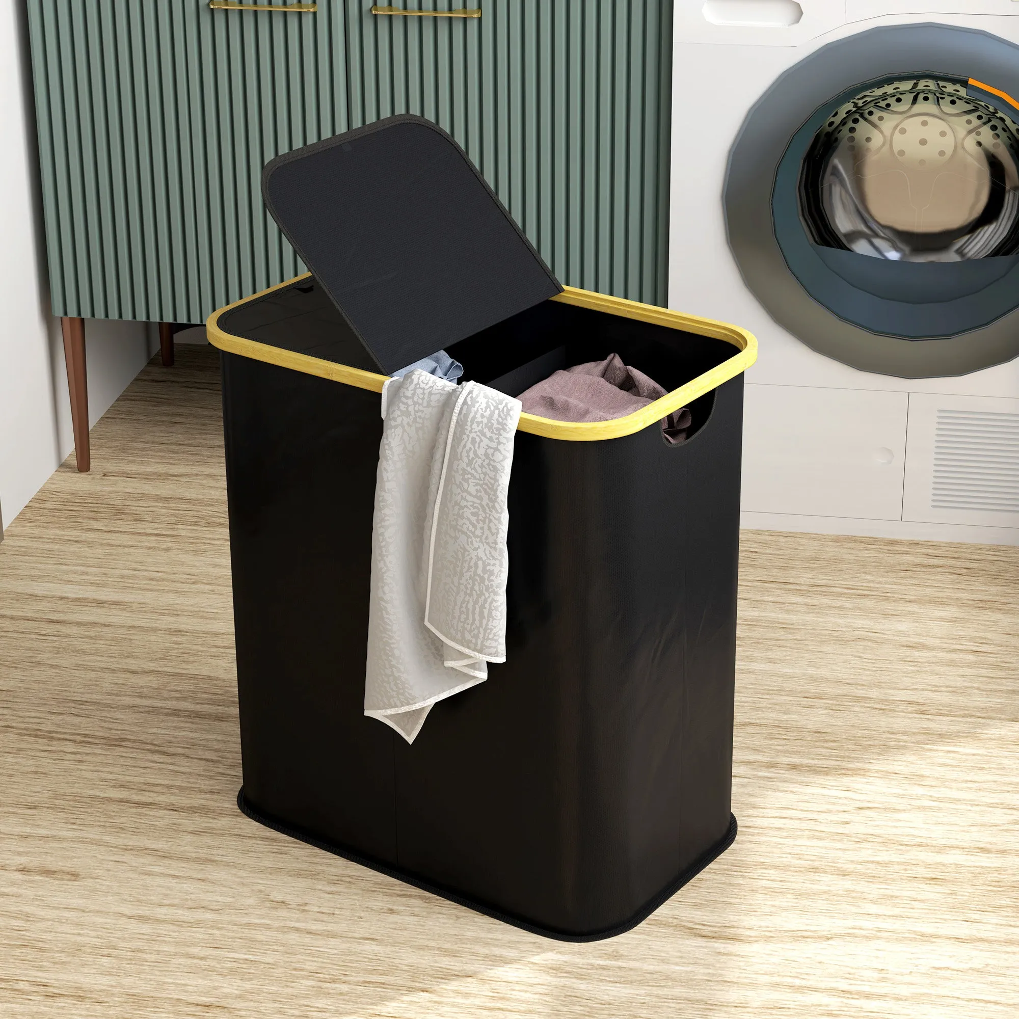 80L Collapsible Laundry Hamper, Washing Basket for Bathroom, Black