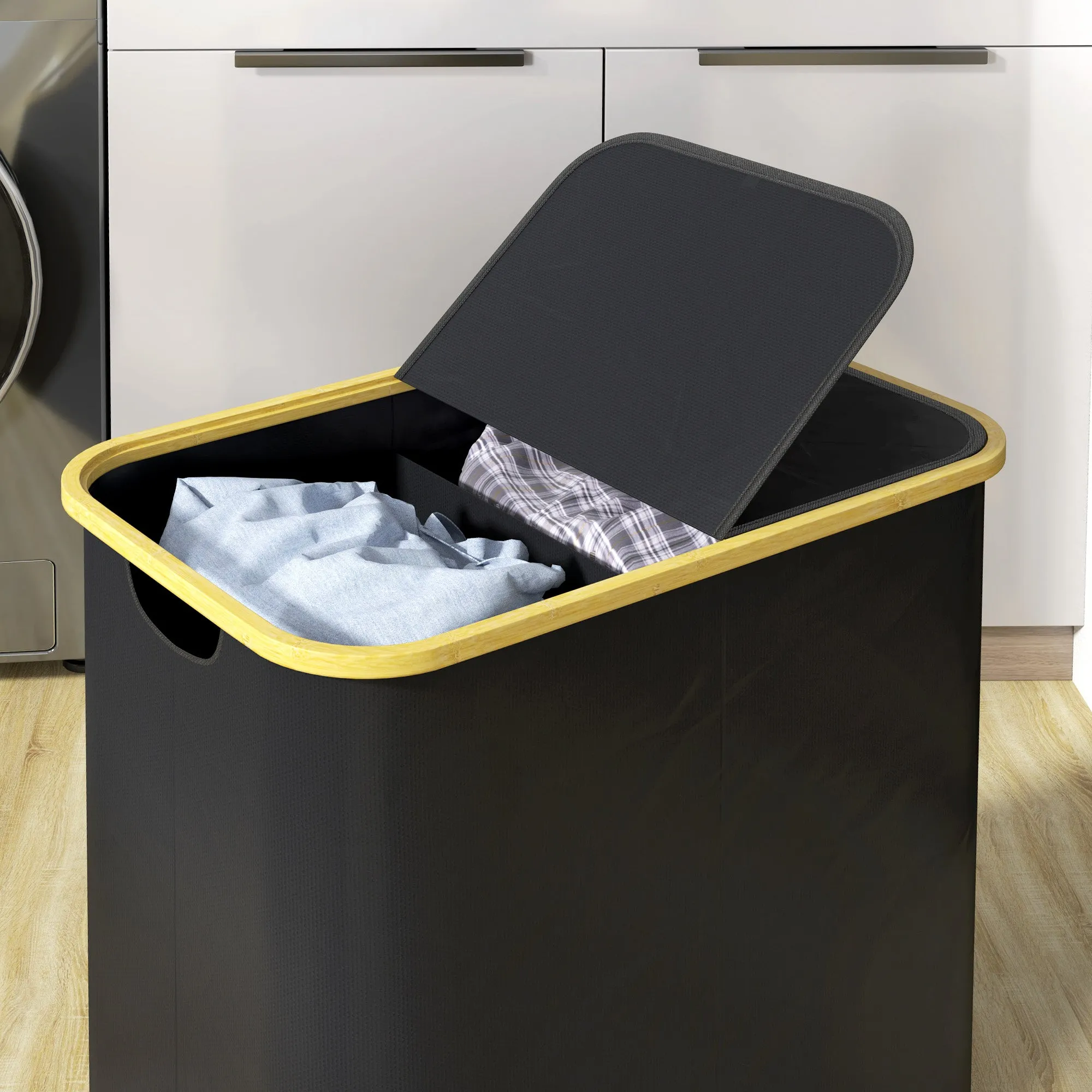 80L Collapsible Laundry Hamper, Washing Basket for Bathroom, Black