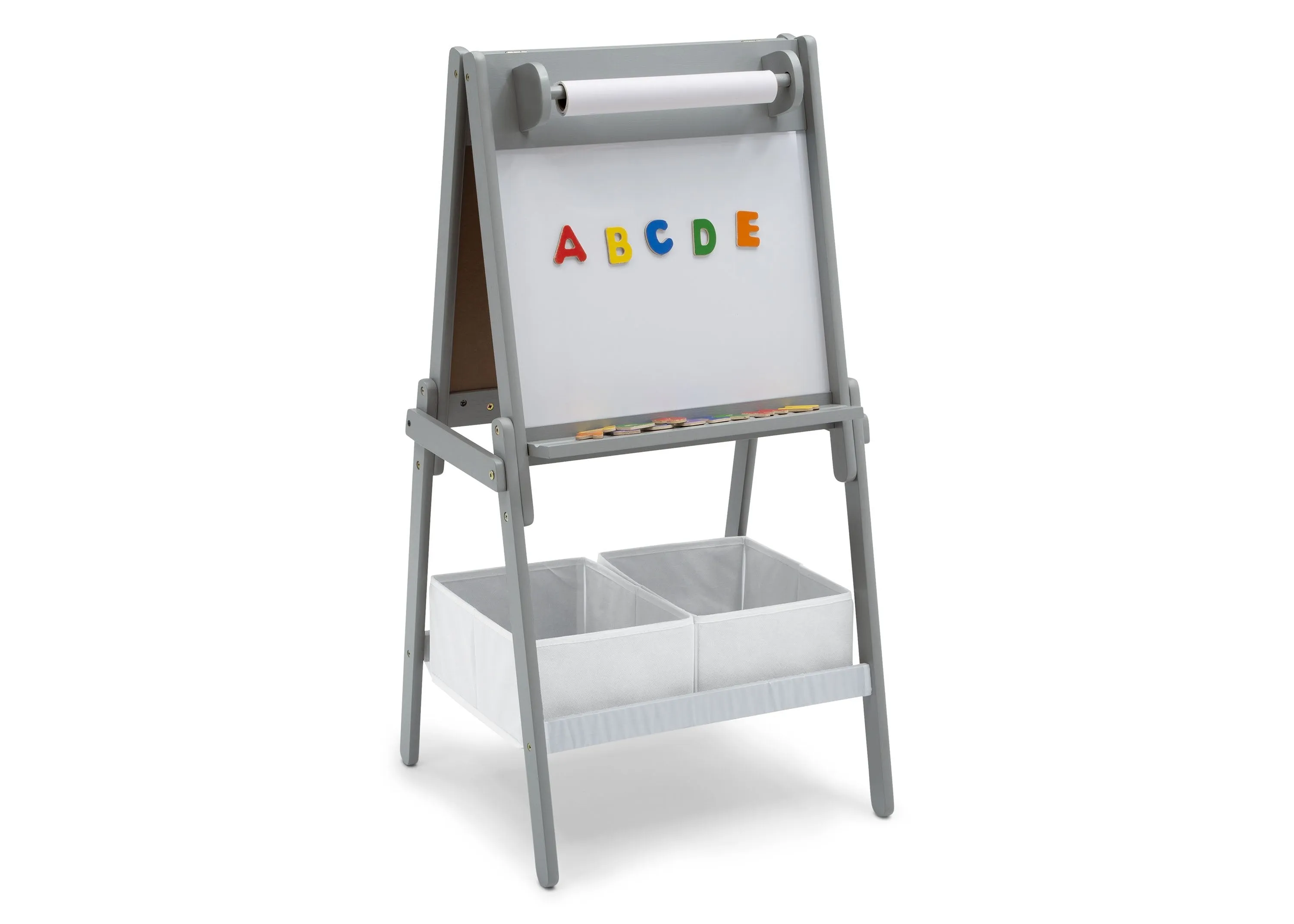 Chelsea Double-Sided Storage Easel with Paper Roll and Magnets | Dry Erase Surface & Chalkboard Surface