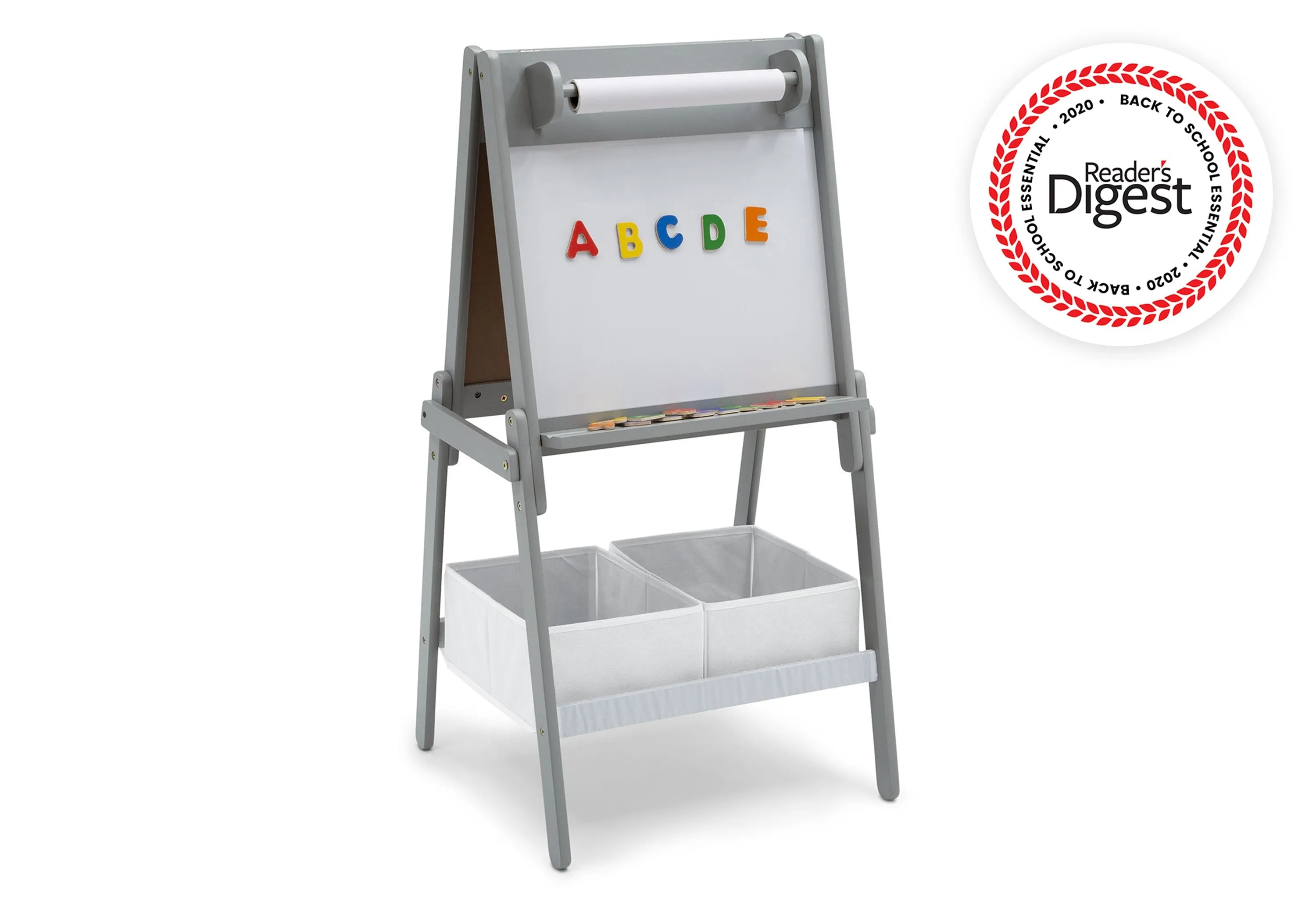 Chelsea Double-Sided Storage Easel with Paper Roll and Magnets | Dry Erase Surface & Chalkboard Surface