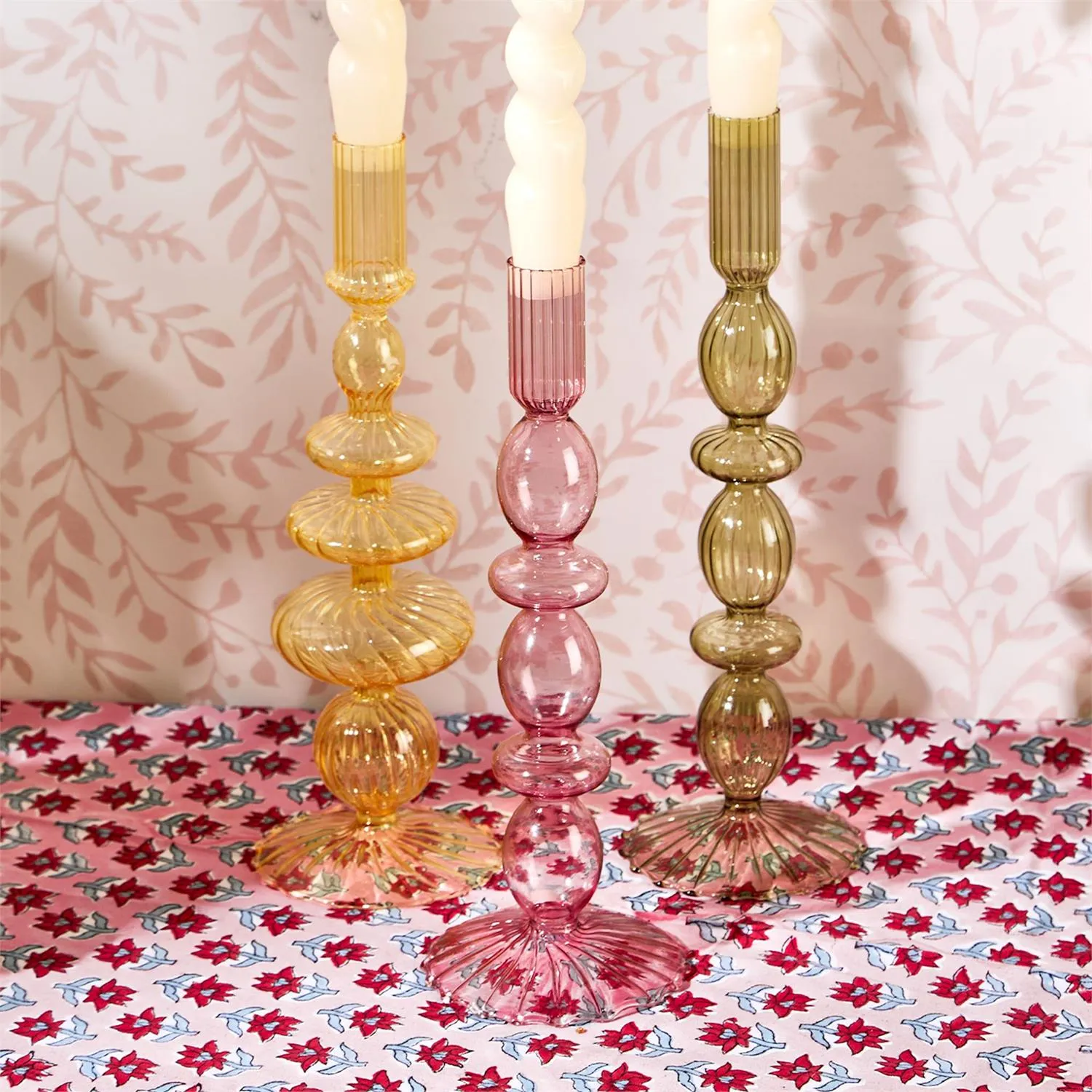 Colorful Hand-Blown Glass Candleholder