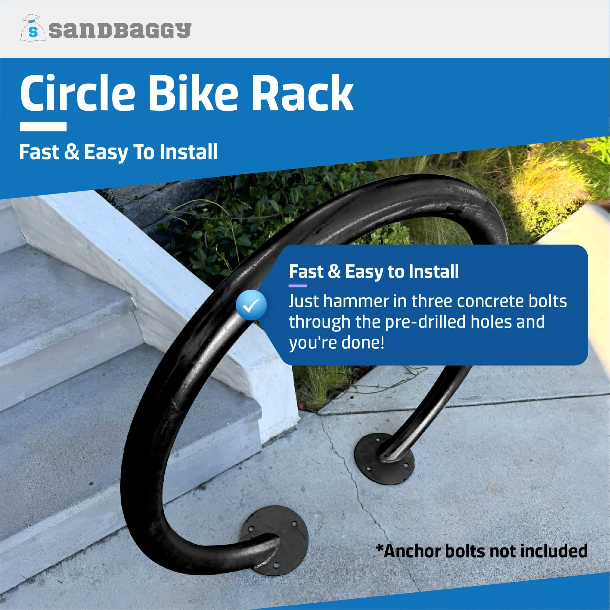 Commercial Circle Bike Racks - Surface Mount - Galvanized Steel - 2 Bike Capacity