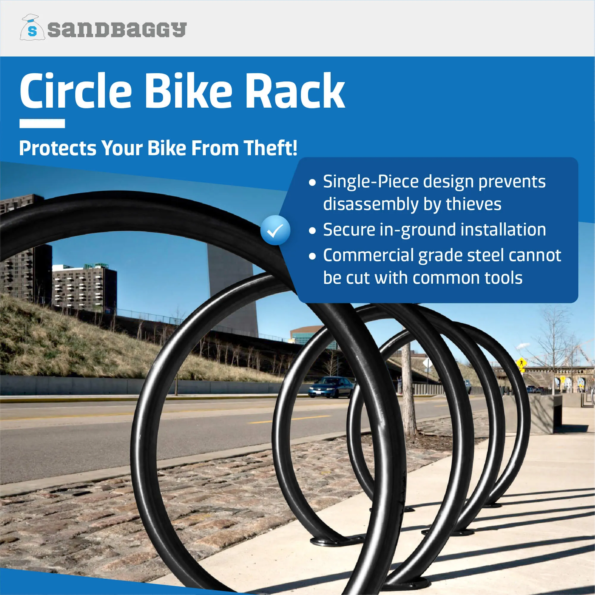 Commercial Circle Bike Racks - Surface Mount - Galvanized Steel - 2 Bike Capacity