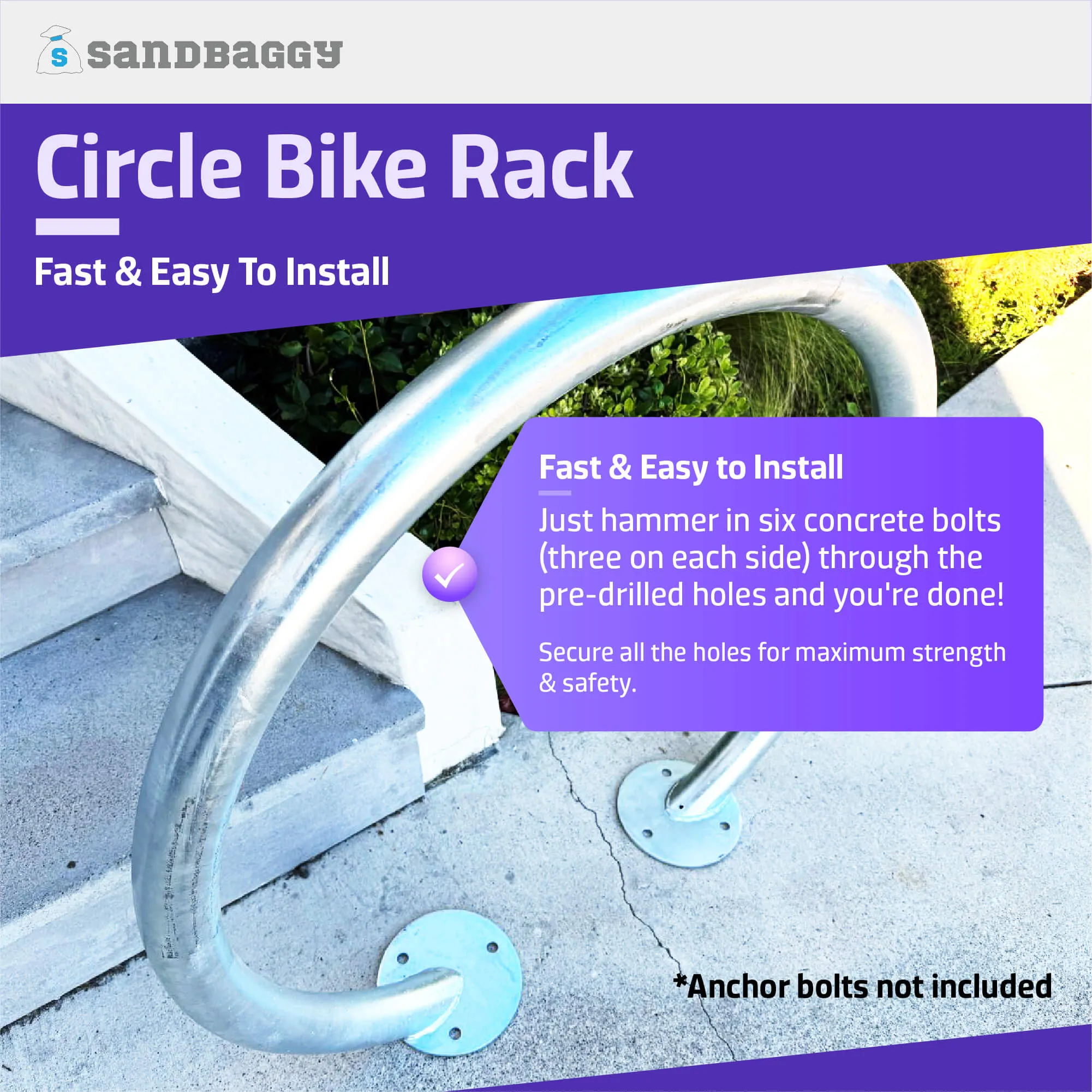 Commercial Circle Bike Racks - Surface Mount - Galvanized Steel - 2 Bike Capacity