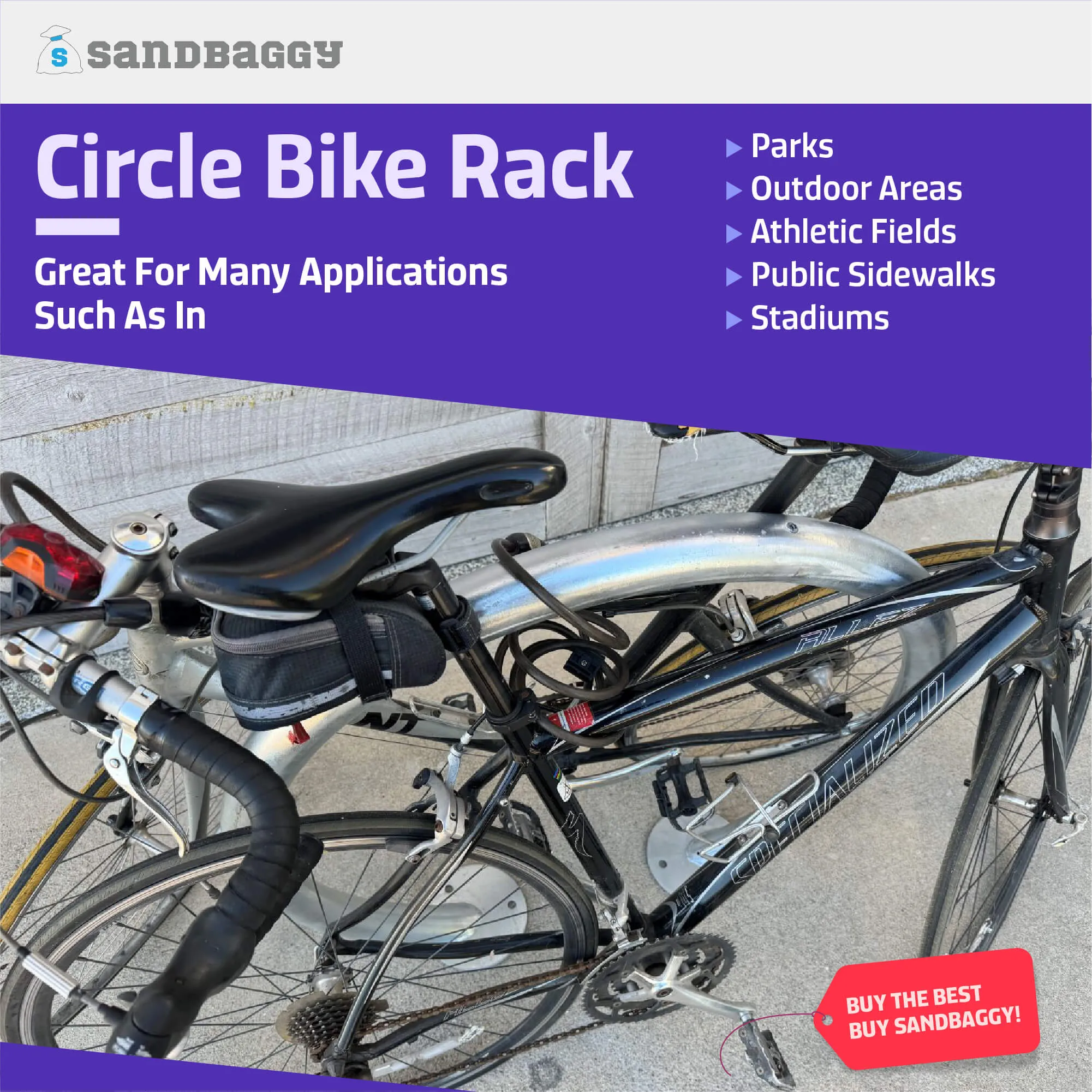 Commercial Circle Bike Racks - Surface Mount - Galvanized Steel - 2 Bike Capacity