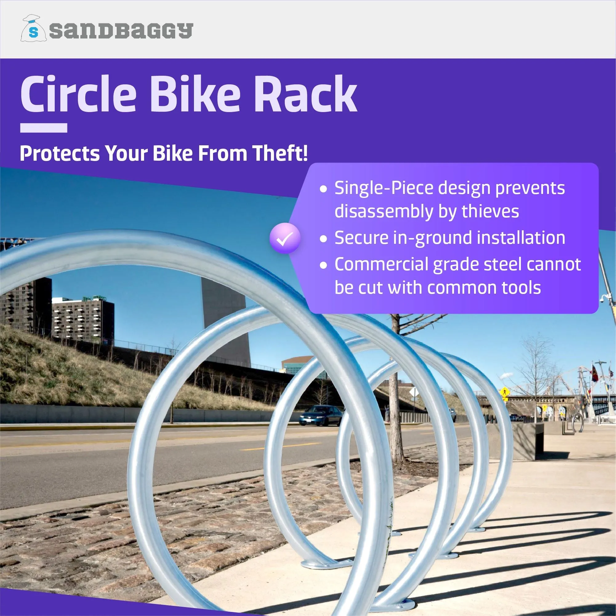 Commercial Circle Bike Racks - Surface Mount - Galvanized Steel - 2 Bike Capacity