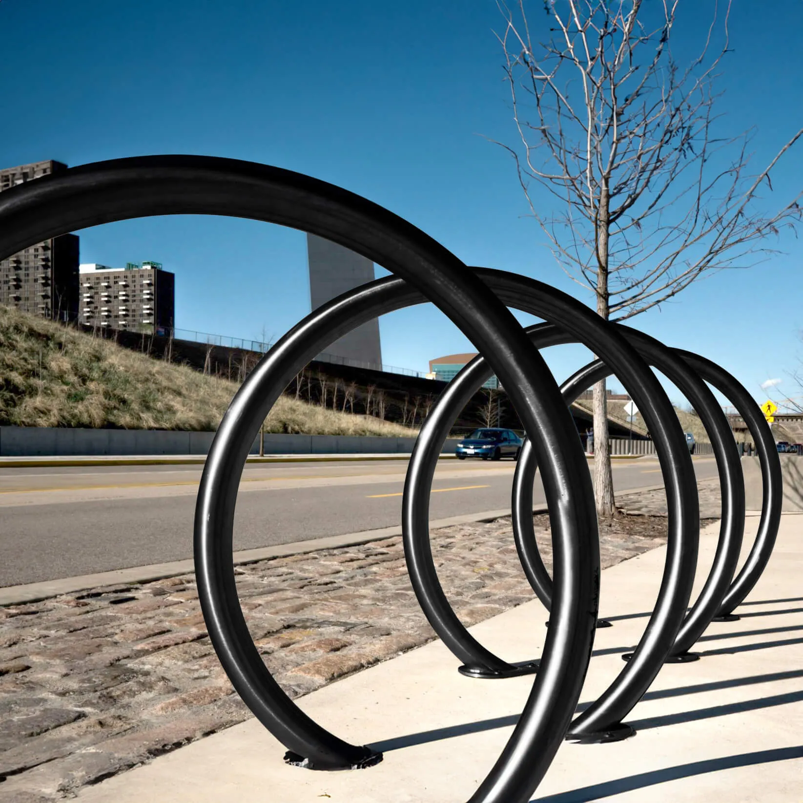 Commercial Circle Bike Racks - Surface Mount - Galvanized Steel - 2 Bike Capacity