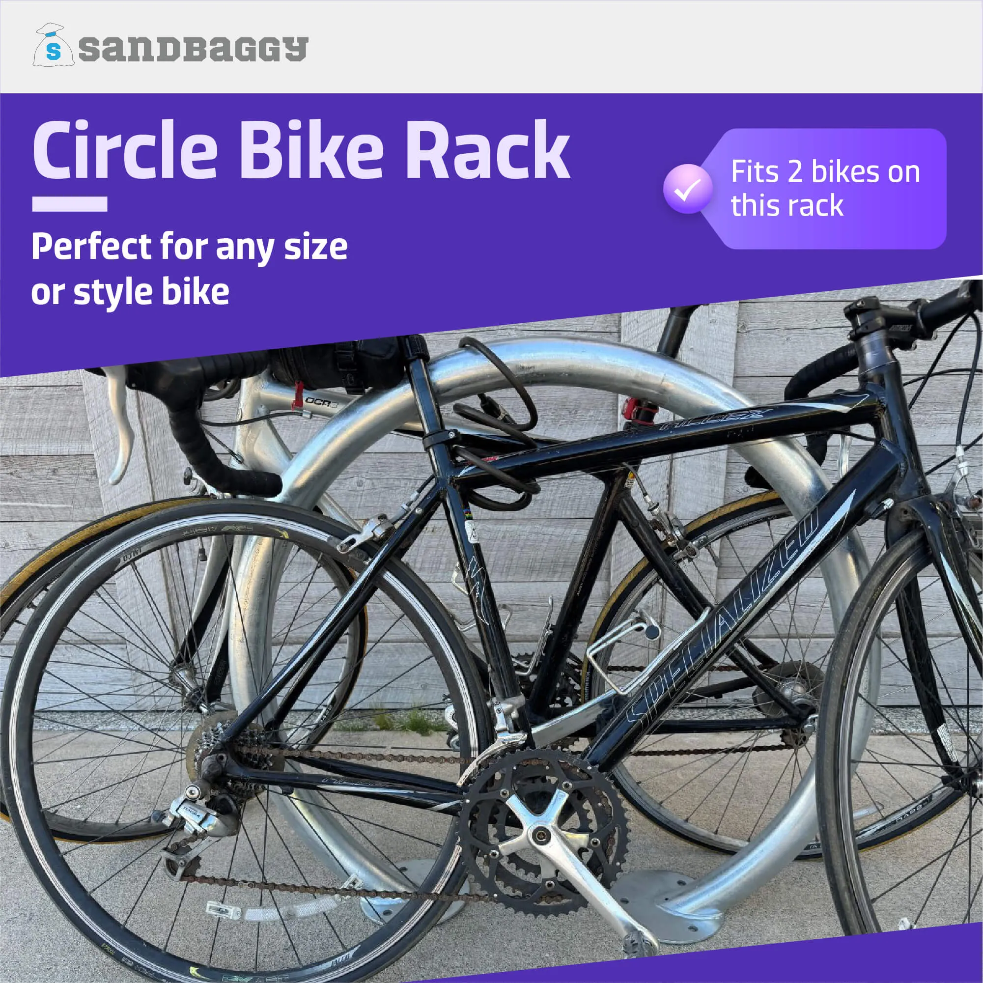 Commercial Circle Bike Racks - Surface Mount - Galvanized Steel - 2 Bike Capacity