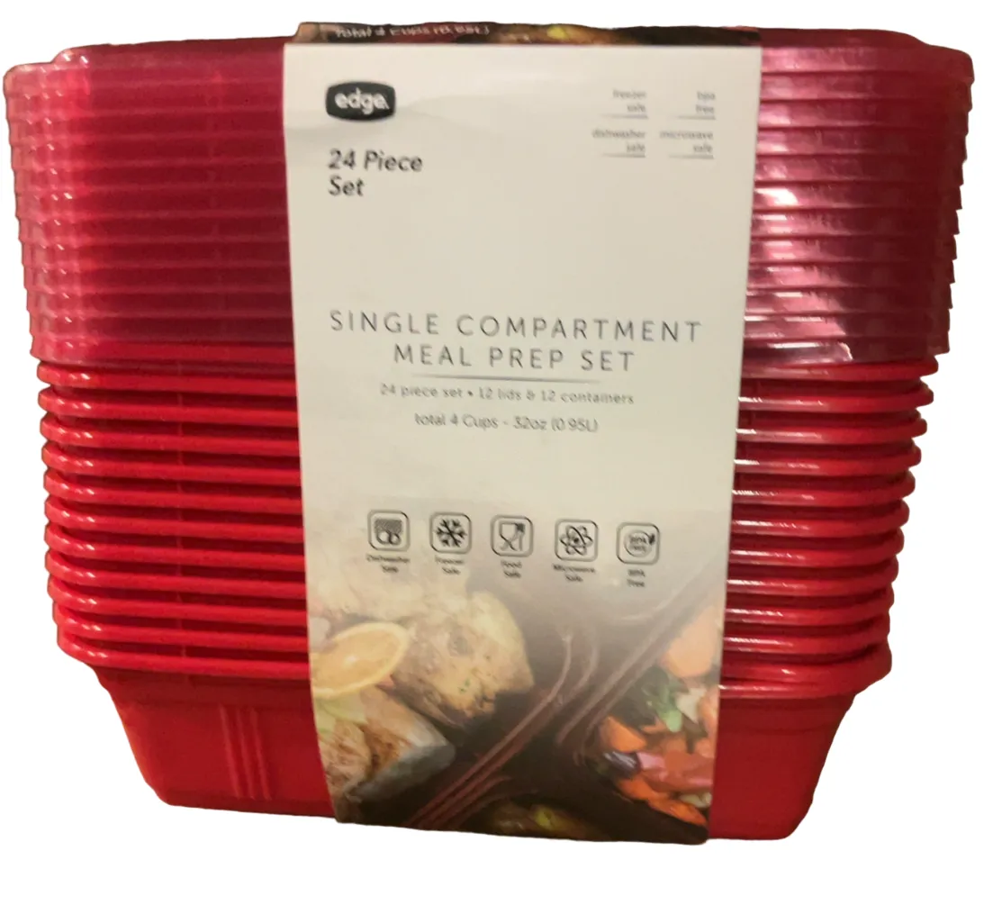 EDGE 32 oz 24 PC 1 Section Rectangle Meal Prep Containers (12 lids, 12 containers)