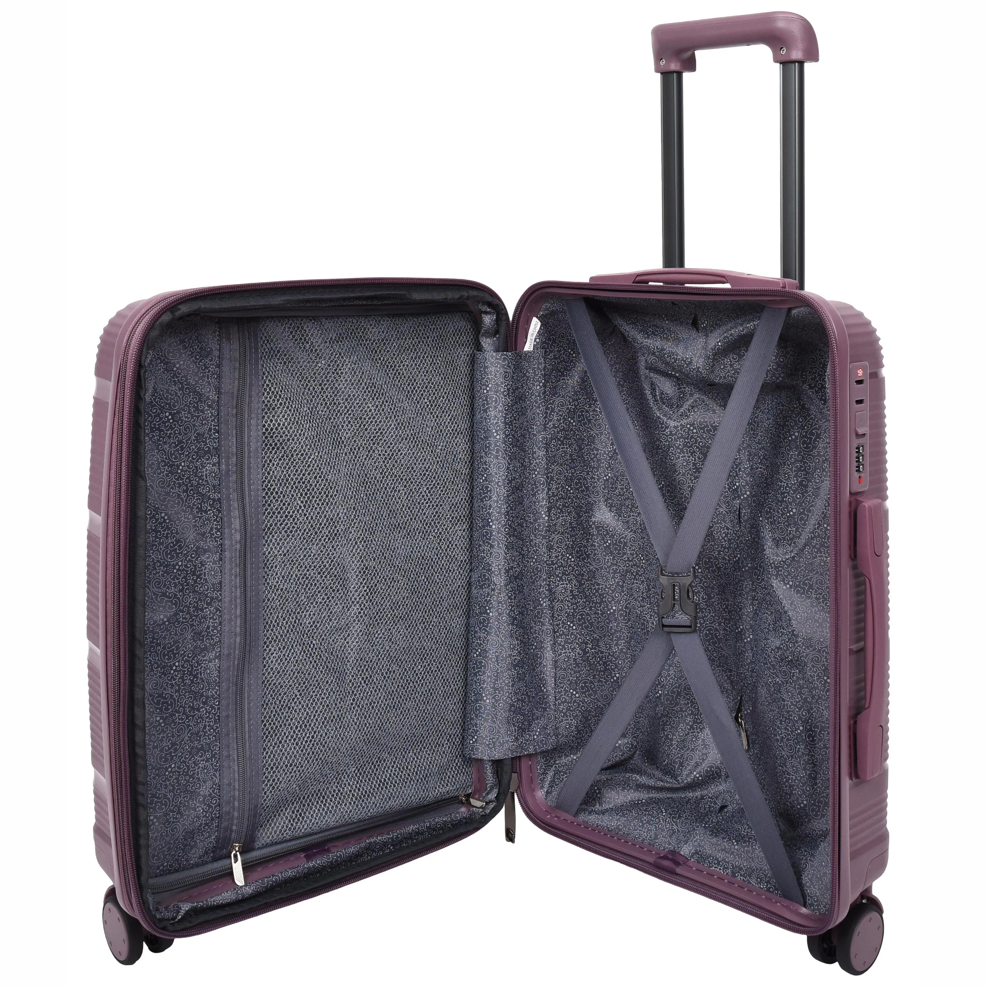 Expandable Hard Shell Luggage PP 8 Wheels Suitcases TSA Lock Travel Bags Titan Purple