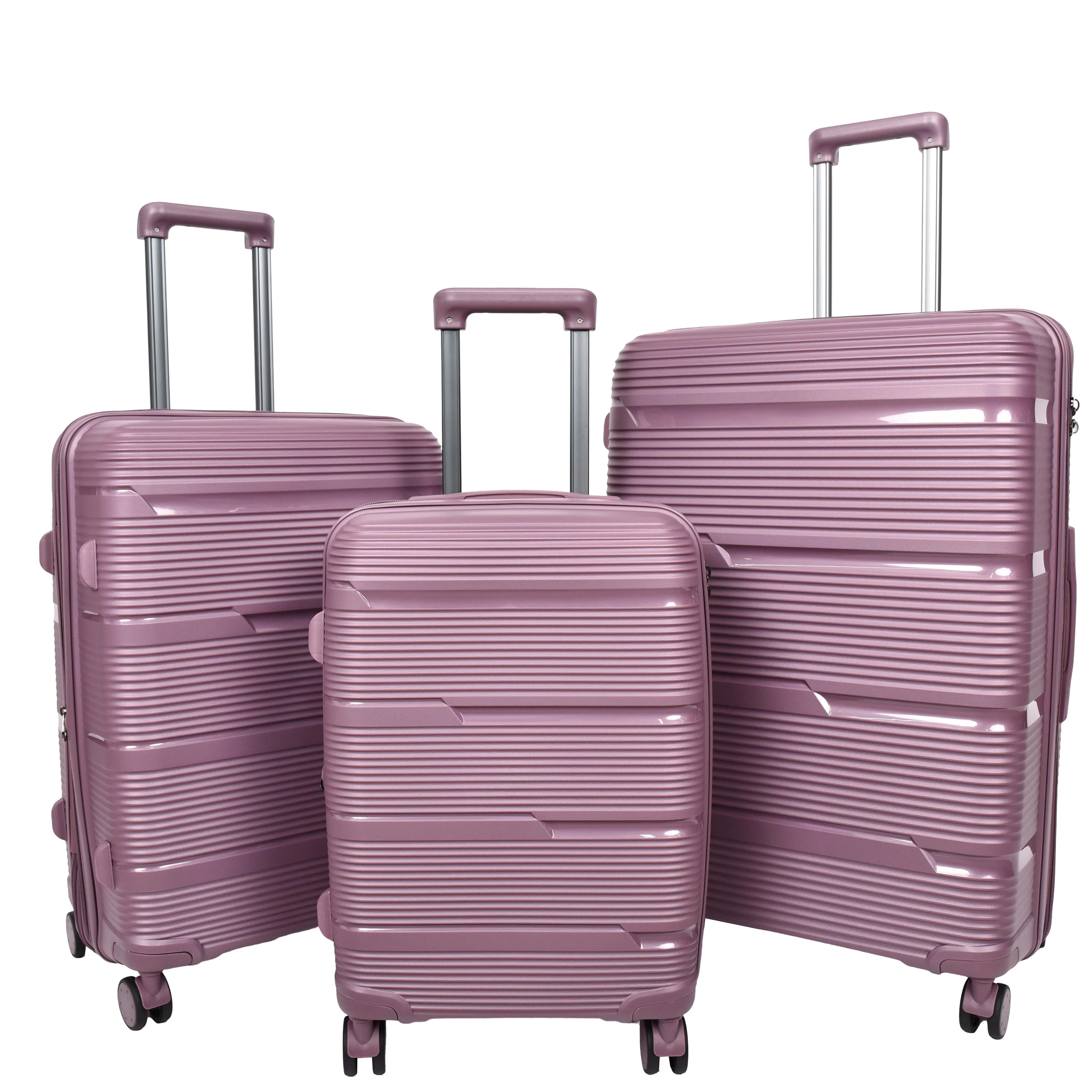 Expandable Hard Shell Luggage PP 8 Wheels Suitcases TSA Lock Travel Bags Titan Purple