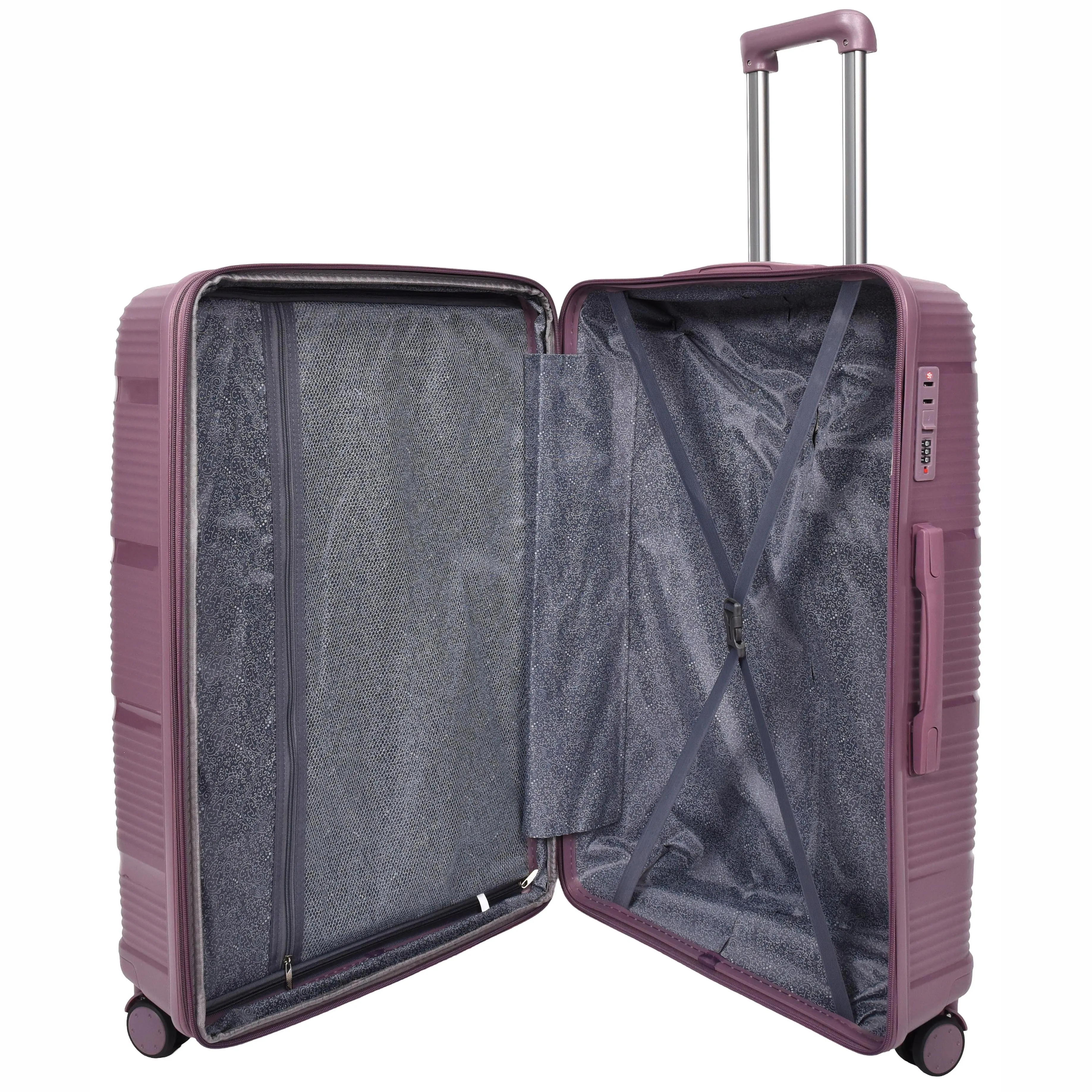 Expandable Hard Shell Luggage PP 8 Wheels Suitcases TSA Lock Travel Bags Titan Purple