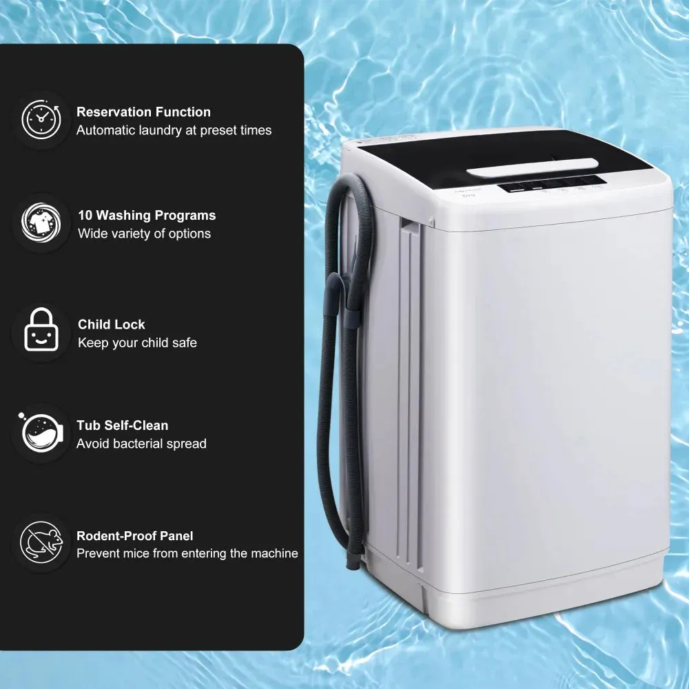 Full Automatic Washer Machine,Portable Washing Machine,Laundry Washer with 10 Wash Programs& LED Display& Built-in Drain Pump