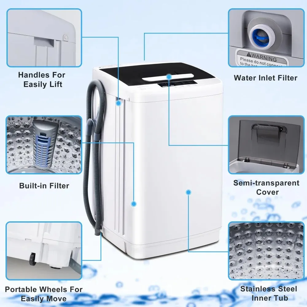 Full Automatic Washer Machine,Portable Washing Machine,Laundry Washer with 10 Wash Programs& LED Display& Built-in Drain Pump