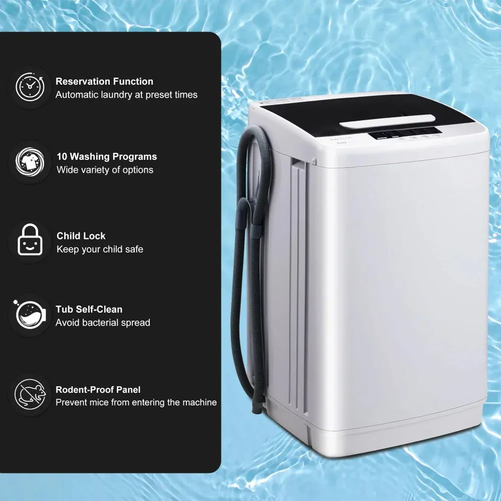 Full Automatic Washer Machine,Portable Washing Machine,Laundry Washer with 10 Wash Programs& LED Display& Built-in Drain Pump