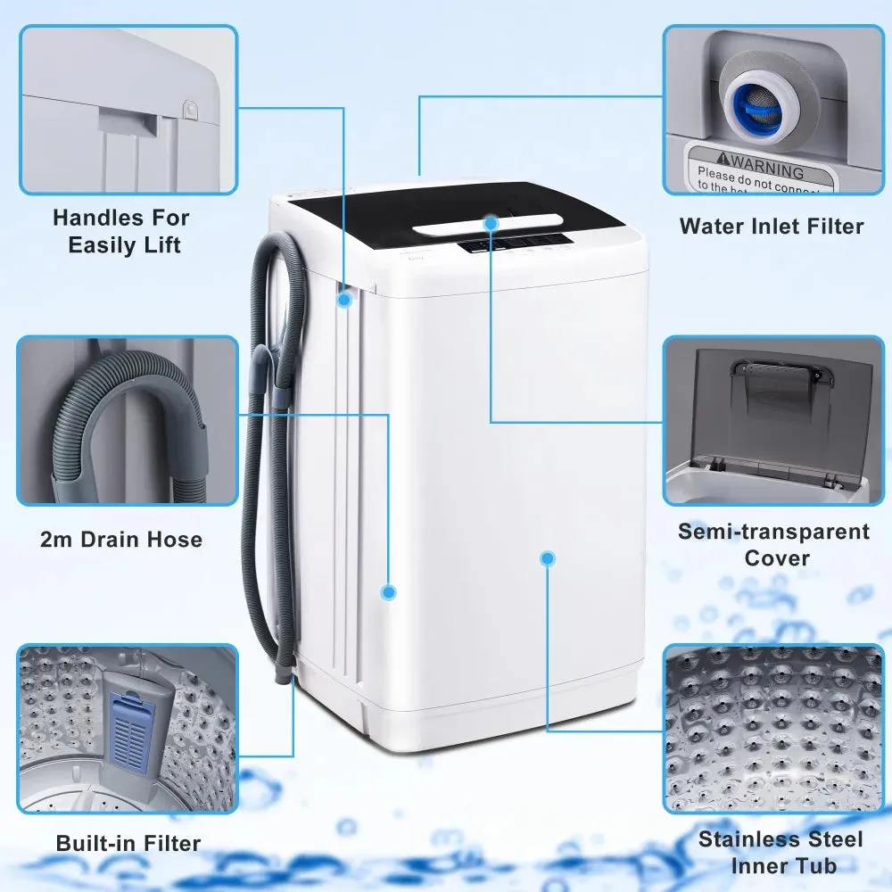 Full Automatic Washer Machine,Portable Washing Machine,Laundry Washer with 10 Wash Programs& LED Display& Built-in Drain Pump