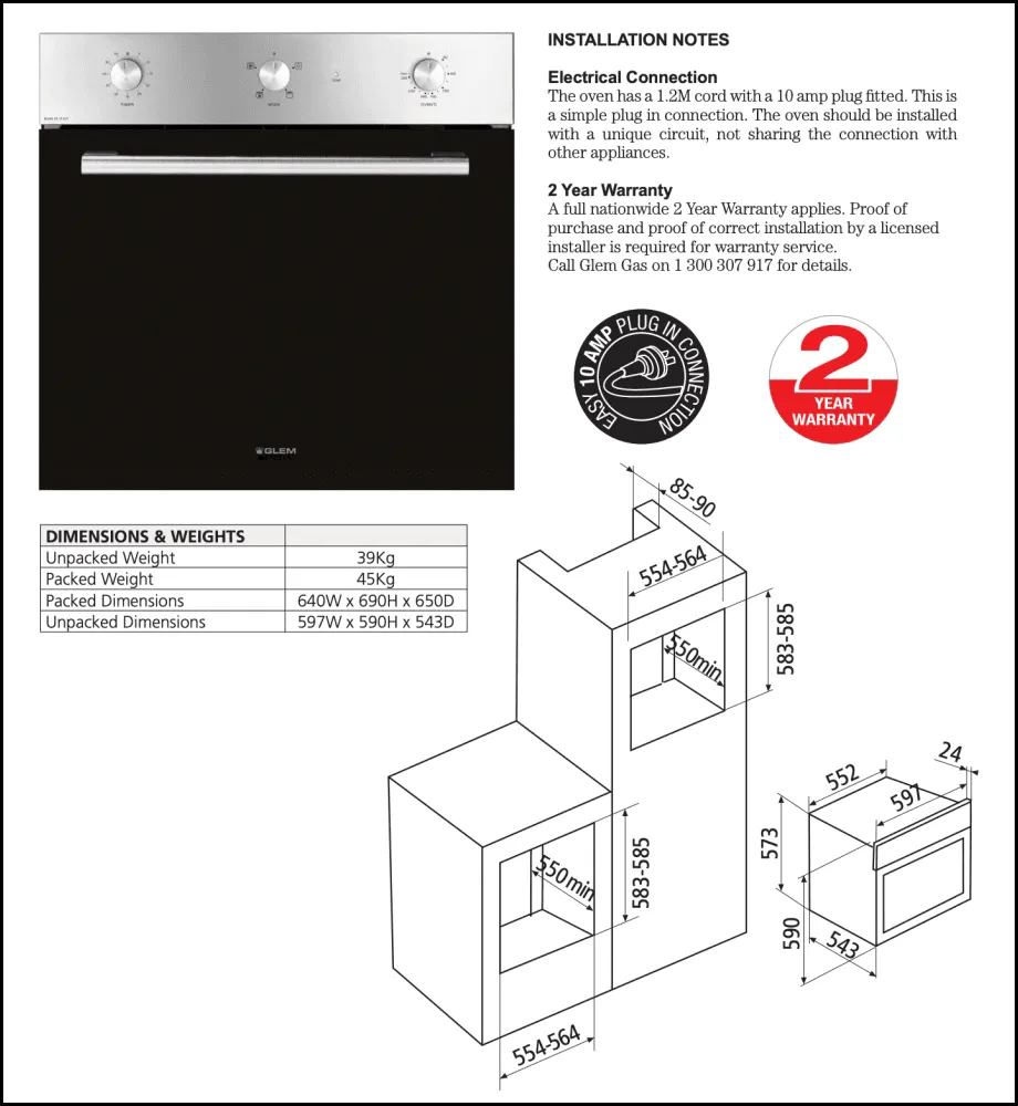 Glem GF64EEI 60cm Stainless Steel Electric Oven