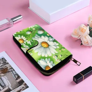 Green with White flowers | Long Leather Wallet