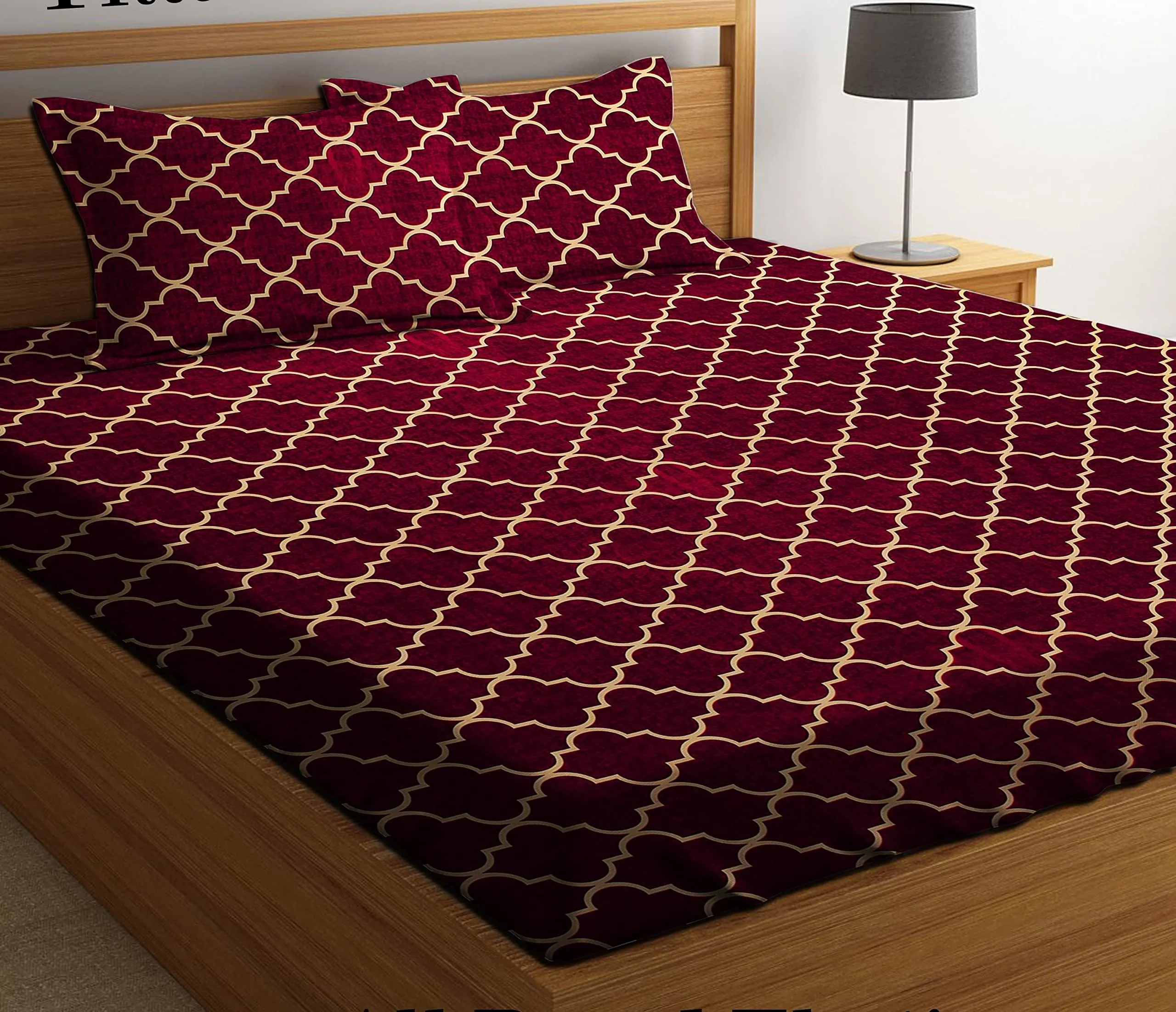 HIYANSHI HOME FURNISHING Glace Cotton King Size All Around Elastic Fitted Double Bedsheet 72''x78'' Inchi   10 Inch (Drop) with 2 Pillow Covers (Maroon) , 200 tc - 220 tc