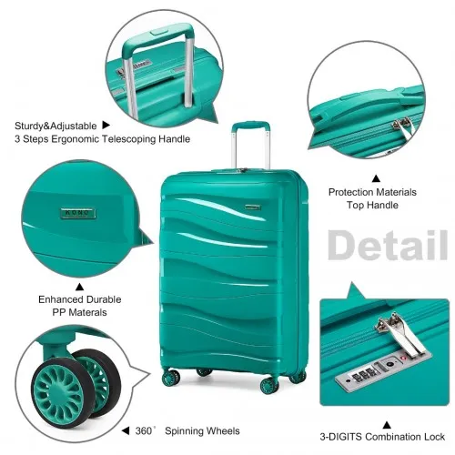 Kono 28 Inch Lightweight Polypropylene Hard Shell Suitcase with TSA Lock - Teal | Durable Travel Luggage with 360° Spinner Wheels