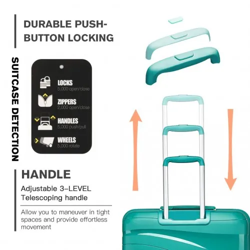 Kono 28 Inch Lightweight Polypropylene Hard Shell Suitcase with TSA Lock - Teal | Durable Travel Luggage with 360° Spinner Wheels