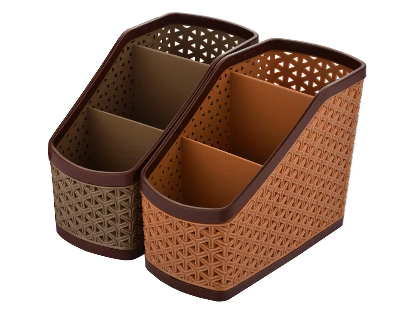 Kuber Industries Compact 3 Piece Plastic Storage Basket, Brown and Light Brown (CTKTC5261)