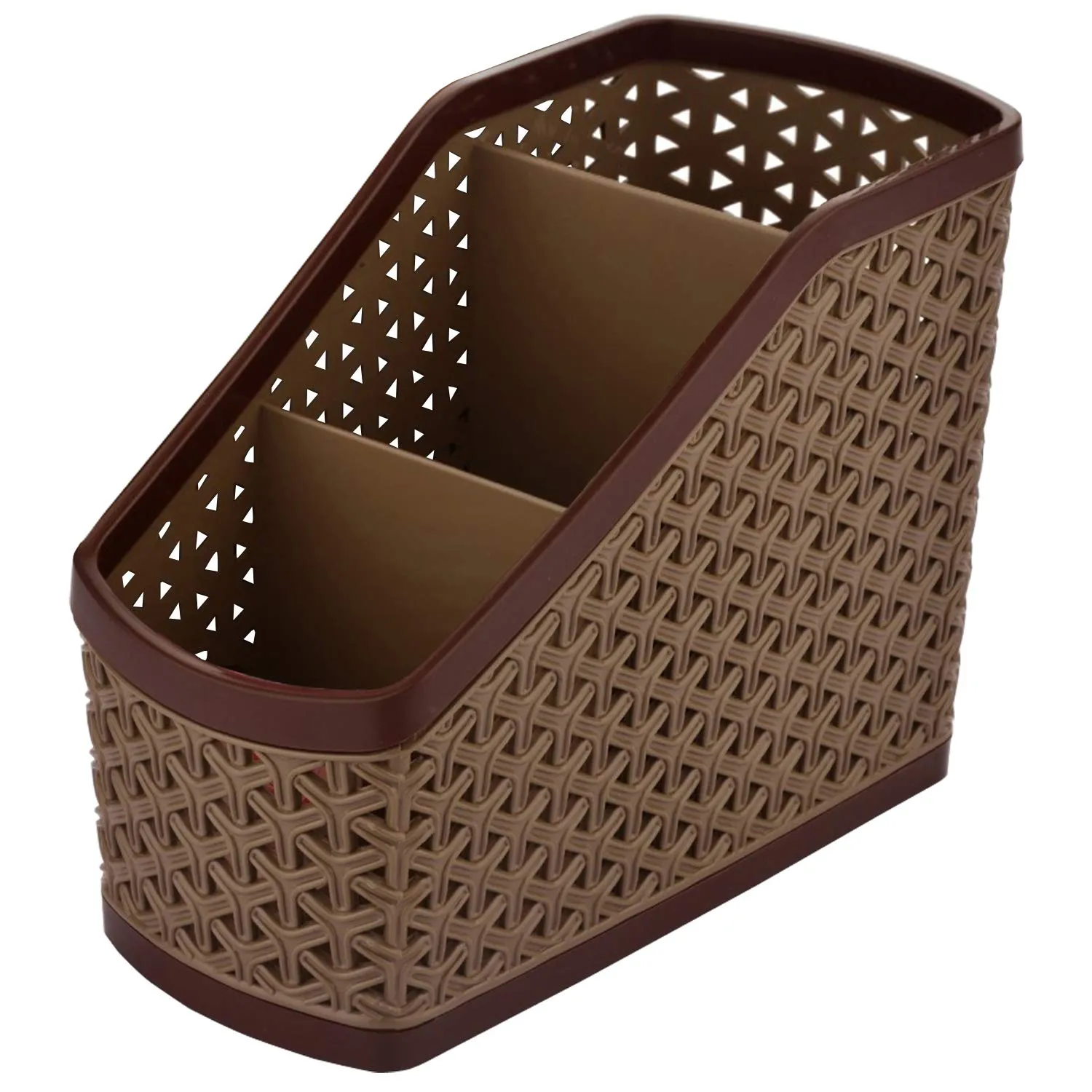 Kuber Industries Compact 3 Piece Plastic Storage Basket, Brown and Light Brown (CTKTC5261)