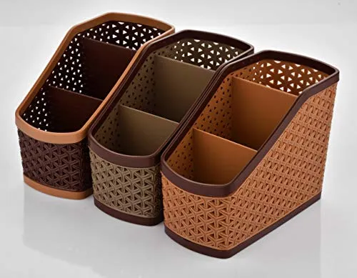 Kuber Industries Compact 3 Piece Plastic Storage Basket, Brown and Light Brown (CTKTC5261)