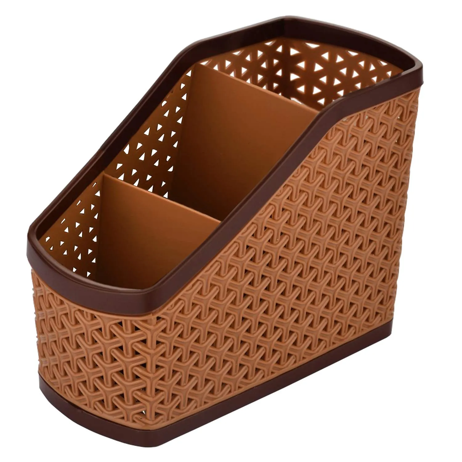 Kuber Industries Compact 3 Piece Plastic Storage Basket, Brown and Light Brown (CTKTC5261)