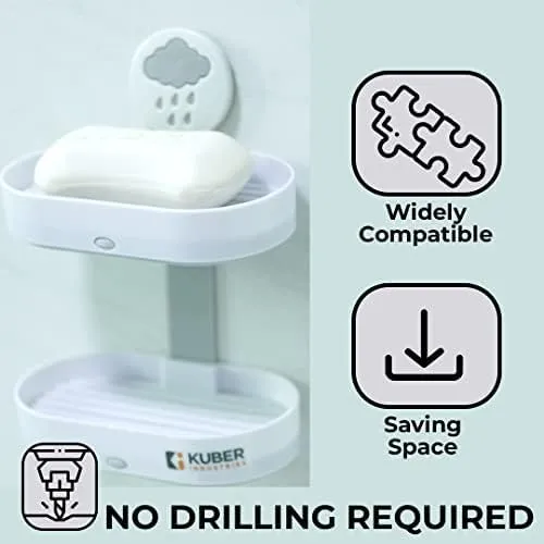 Kuber Industries Two Tier Hanging Soap Case|Self Adheshive|Waterproof Drainage Design|Space Optimizing|Multi Utility Sink Organizers|CM02|Set of 6|White