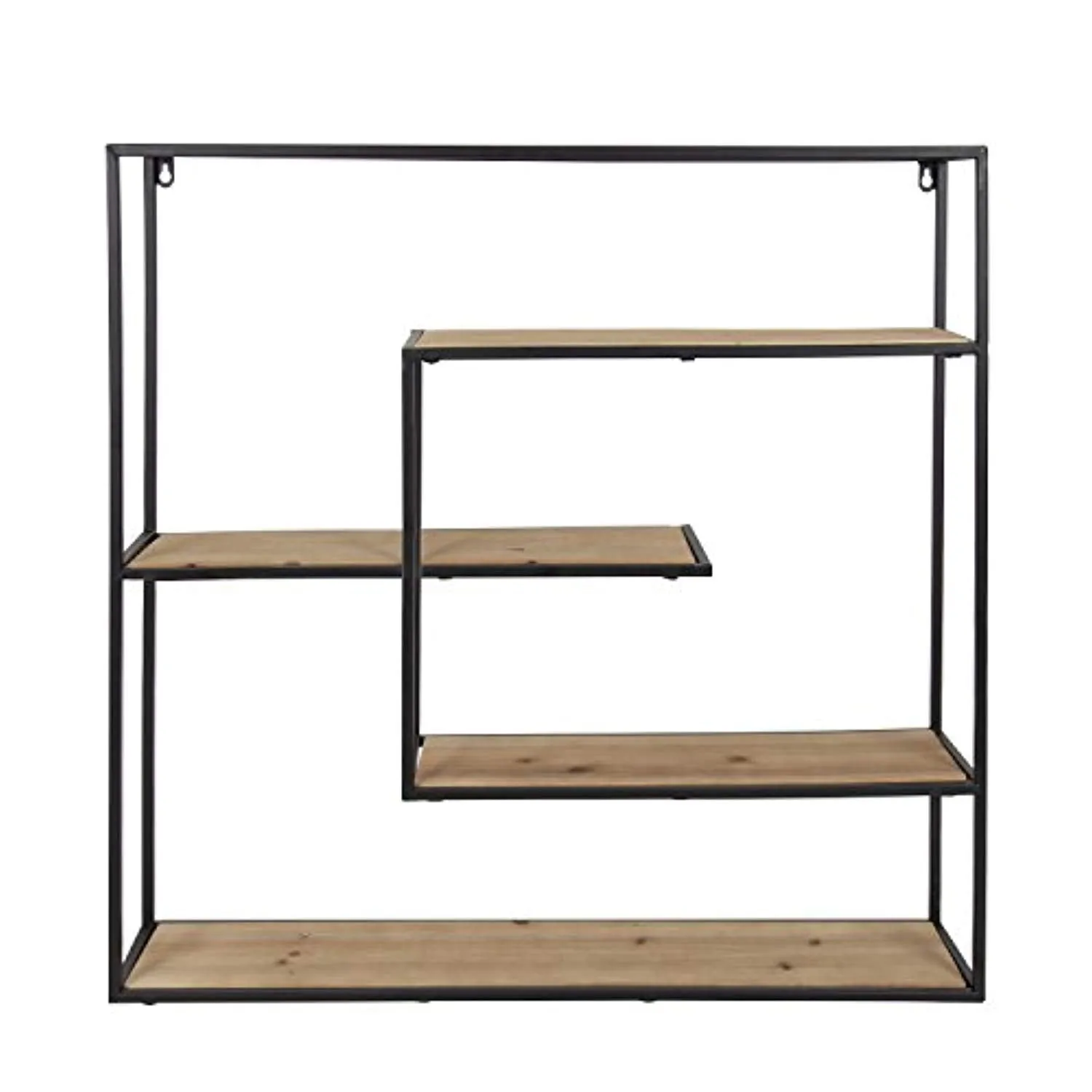 Large Modern Decorative Floating Wall Shelves with Black Metal Frame, Rustic Brown Wood