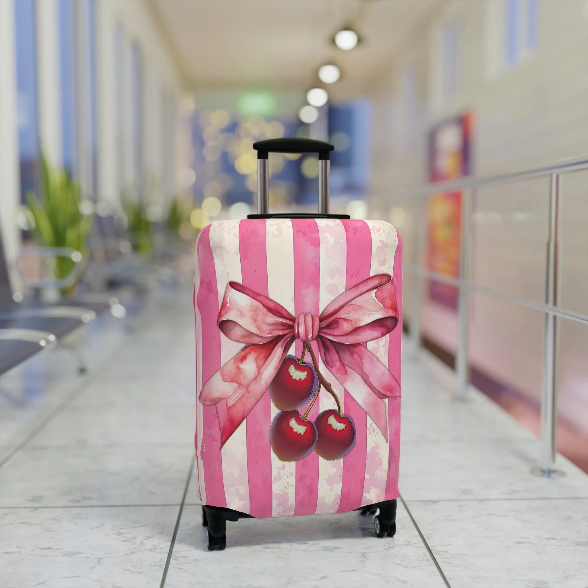 Luggage Cover, Rockabilly, Coquette, Candy Stripe, Cherries and Ribbon, awd-2516