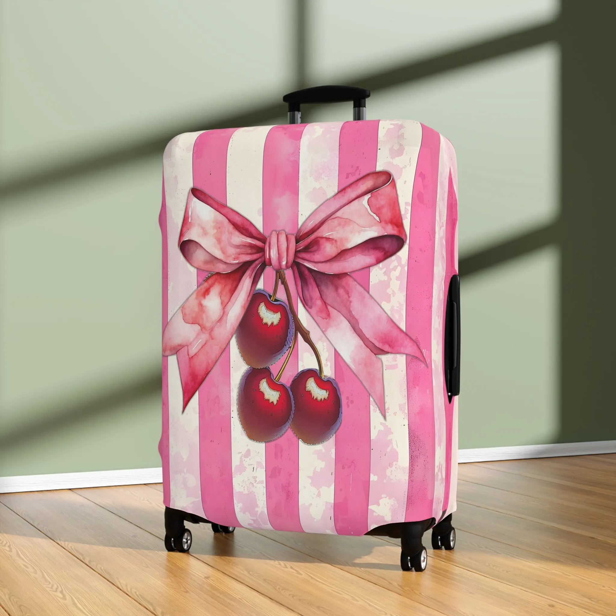 Luggage Cover, Rockabilly, Coquette, Candy Stripe, Cherries and Ribbon, awd-2516