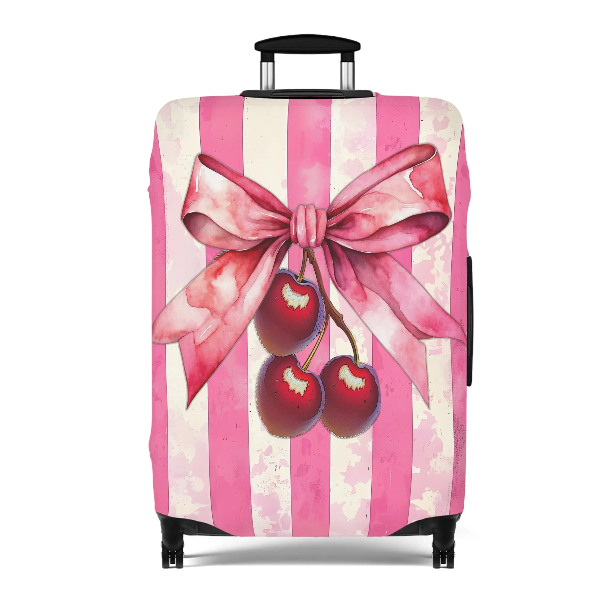 Luggage Cover, Rockabilly, Coquette, Candy Stripe, Cherries and Ribbon, awd-2516