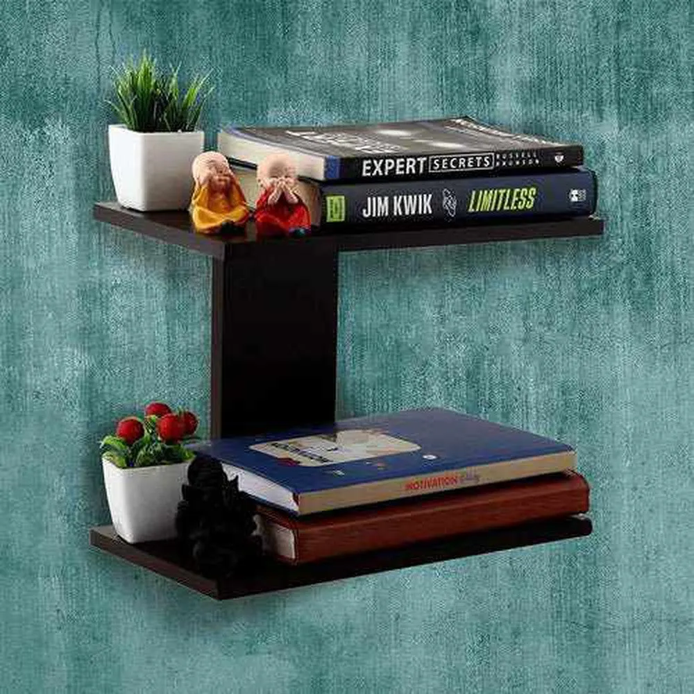 MDF Wooden Wall Mounted Shelf (37x20x24 cm, Brown)