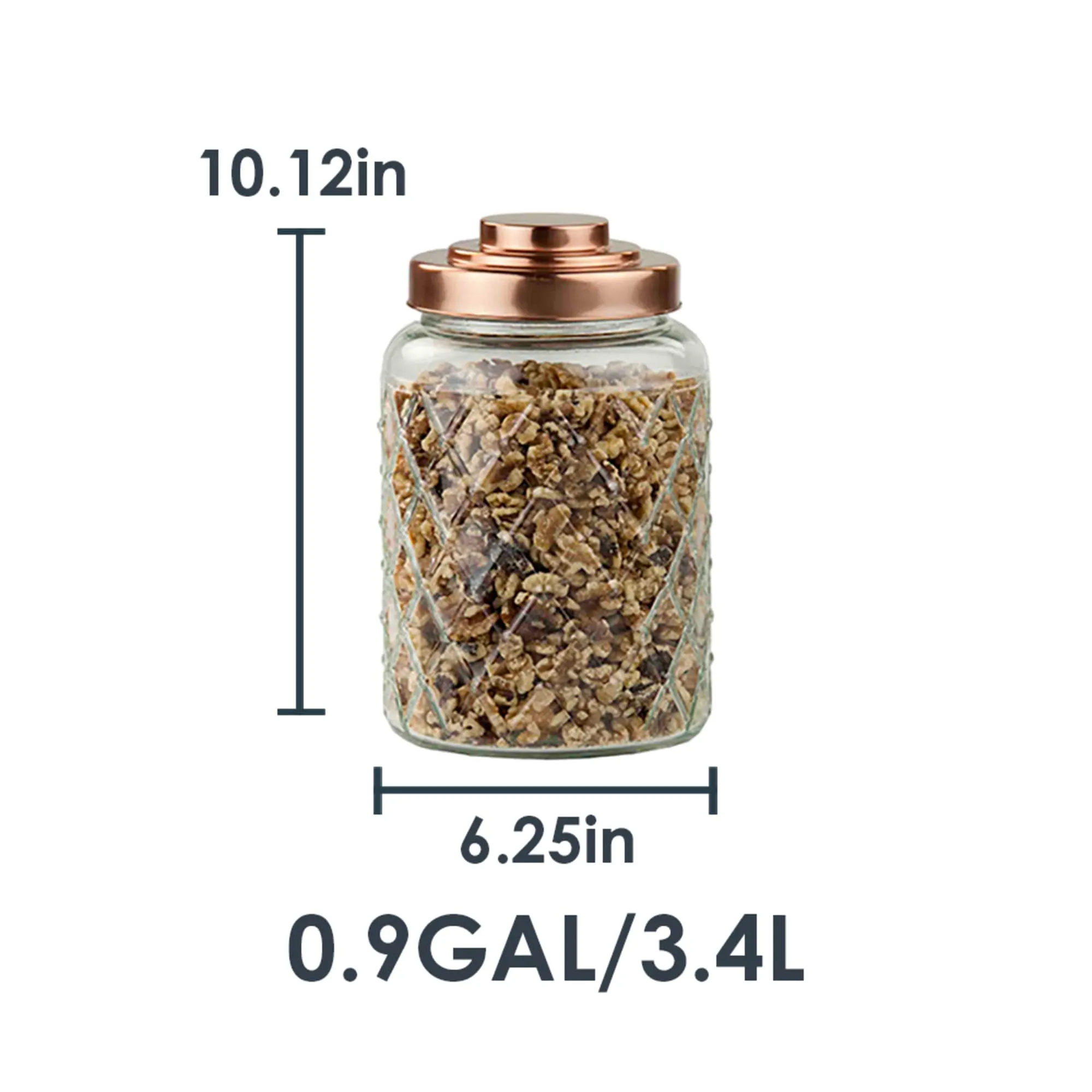 Medium 3.4 Lt Textured Glass Jar with Gleaming Air-Tight Copper Top