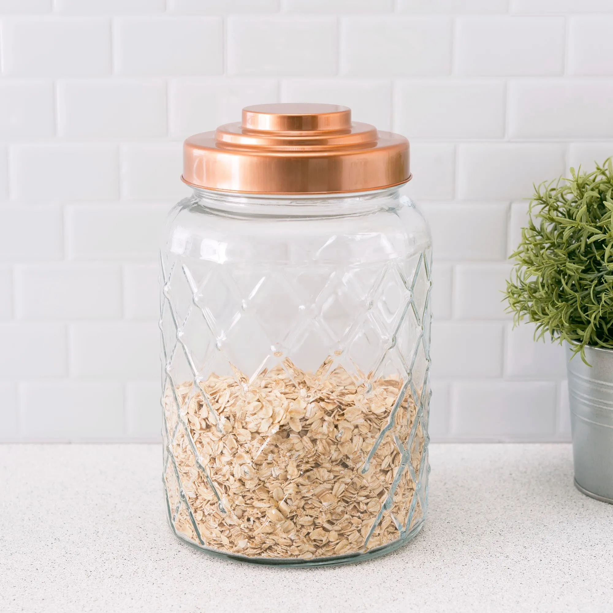 Medium 3.4 Lt Textured Glass Jar with Gleaming Air-Tight Copper Top